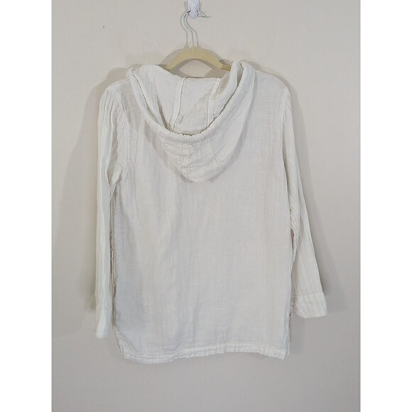 CP Shades 3/4 Sleeve White Linen Blend Blouse Top Hooded Gauzy Double Fabric S - Picture 7 of 7